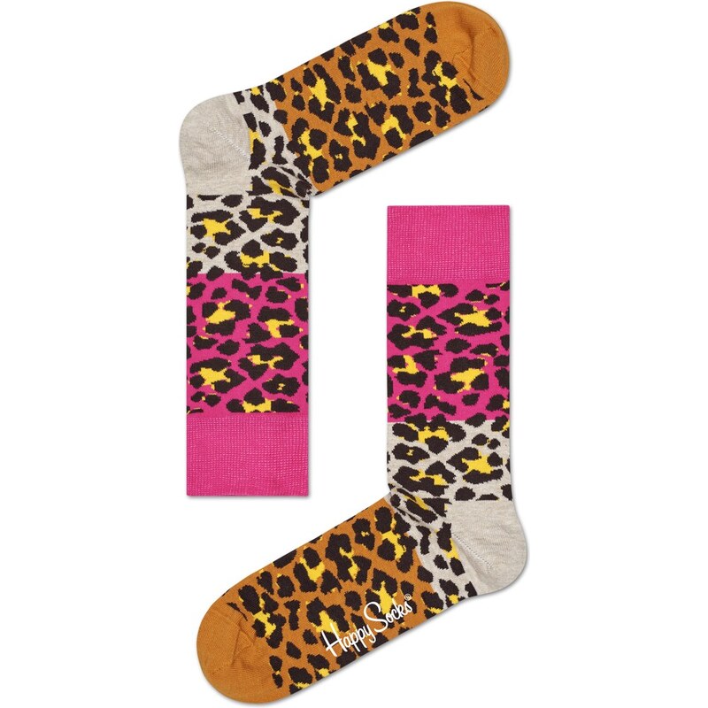 Happy Socks hnědo-růžové dámské ponožky Leopard - 36-40
