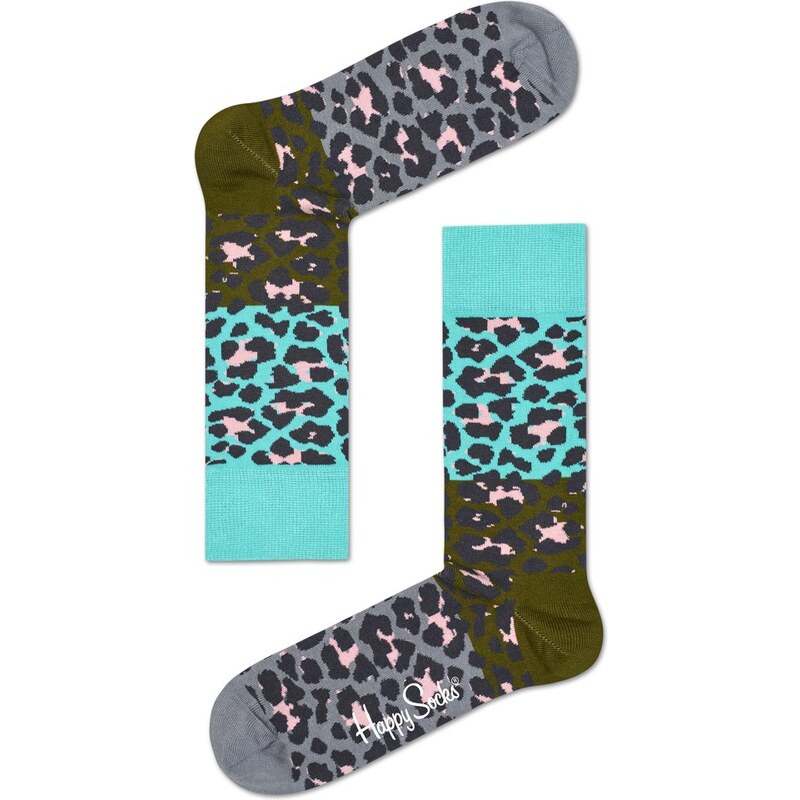 Happy Socks šedo-zelené pánské ponožky Leopard - 41-46