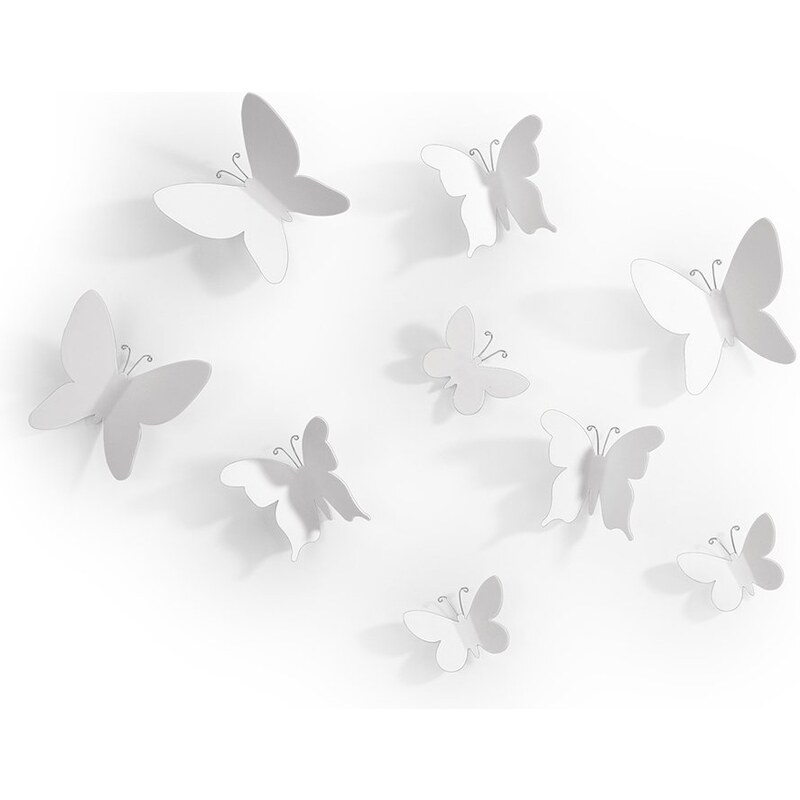 Sada devíti bílých motýlků na zeď Umbra Mariposa