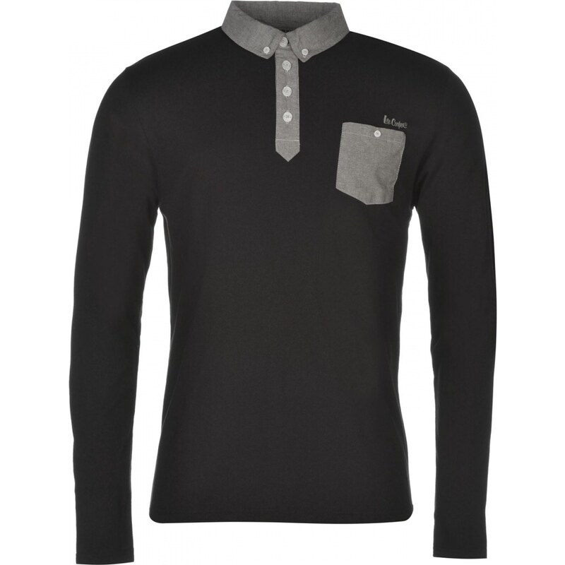 Lee Cooper Long Sleeve Chambray Polo Shirt Mens, black