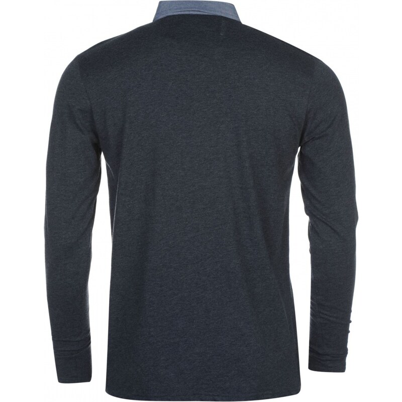 Lee Cooper Long Sleeve Chambray Polo Shirt Mens, vintage blue