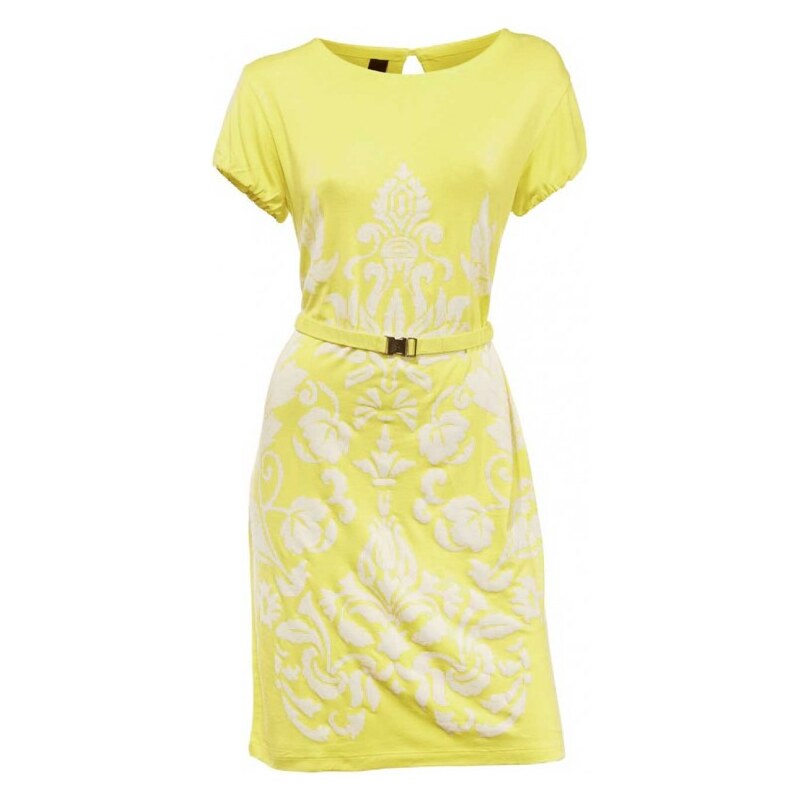Heine - Best Connections Print dress with belt, yellow-white