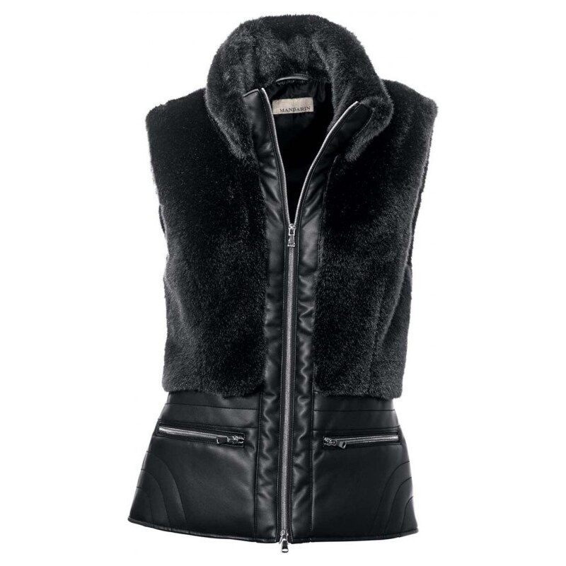 Mandarin Weave fur vest, black