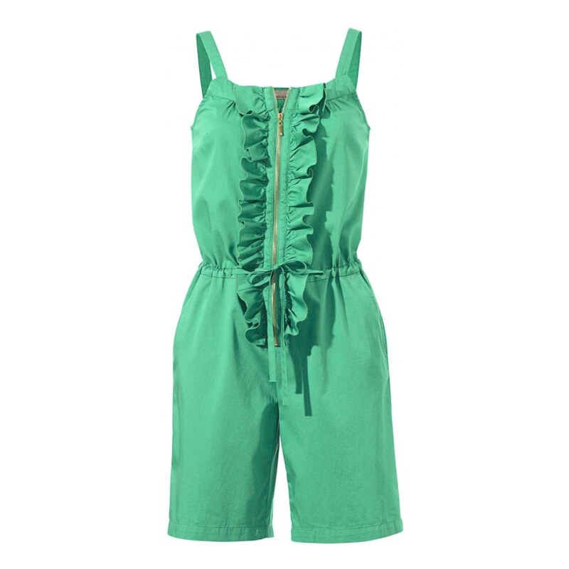 Mandarin Short jumpsuit with ruffles, green