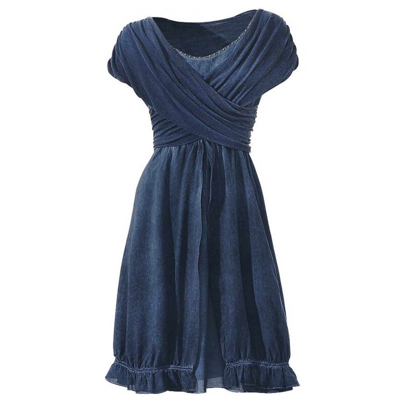 Linea Tesini Designer wrap dress with rivets, blue