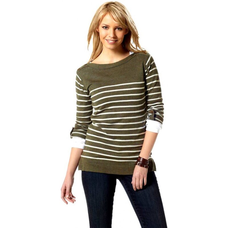 FLASHLIGHTS Striped sweatshirt, khaki-white