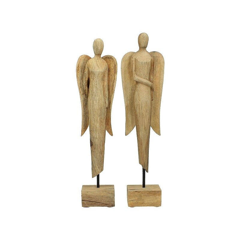 KERSTEN - ASS Set 2ks dřevěných sošek - andělé, dřevo přírodní, 14x8x53cm (cena za ks)