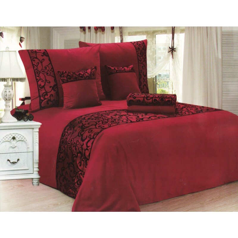 NOVIA Luxusní povlečení se saténem, francouzské, bavlna, 3 dílné, červená, 220x200 70x90 70x90