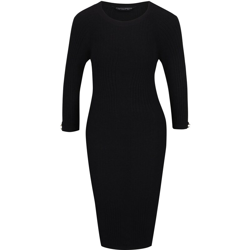 Černé žebrované svetrové šaty s dlouhým rukávem Dorothy Perkins