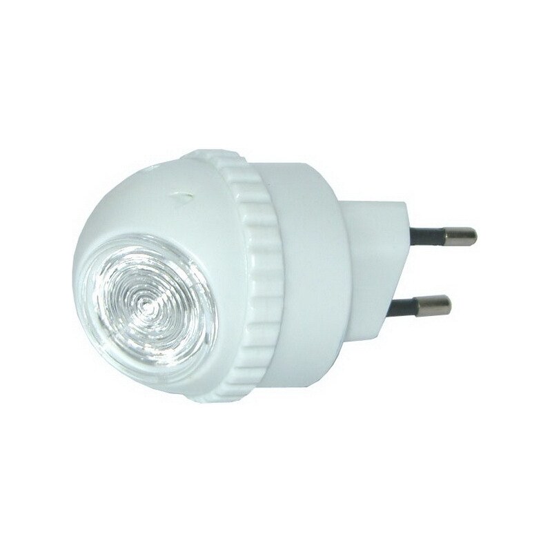 Solight noční LED světélko, světelný senzor, plug-in, horizontální, kulička, bílé, vypínač senzoru