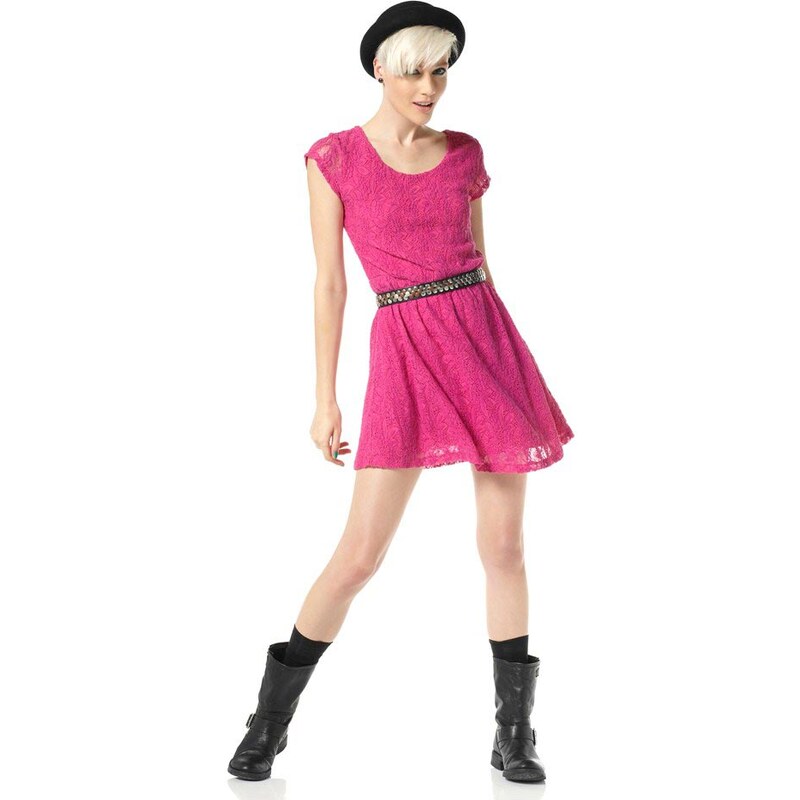 Material Girl Dámské letní šaty krajkové růžové