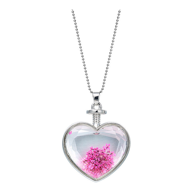 INTRIGUE Přívěšek skleněné srdce - sušené květy PINK SILVER Barva: Stříbrná,
