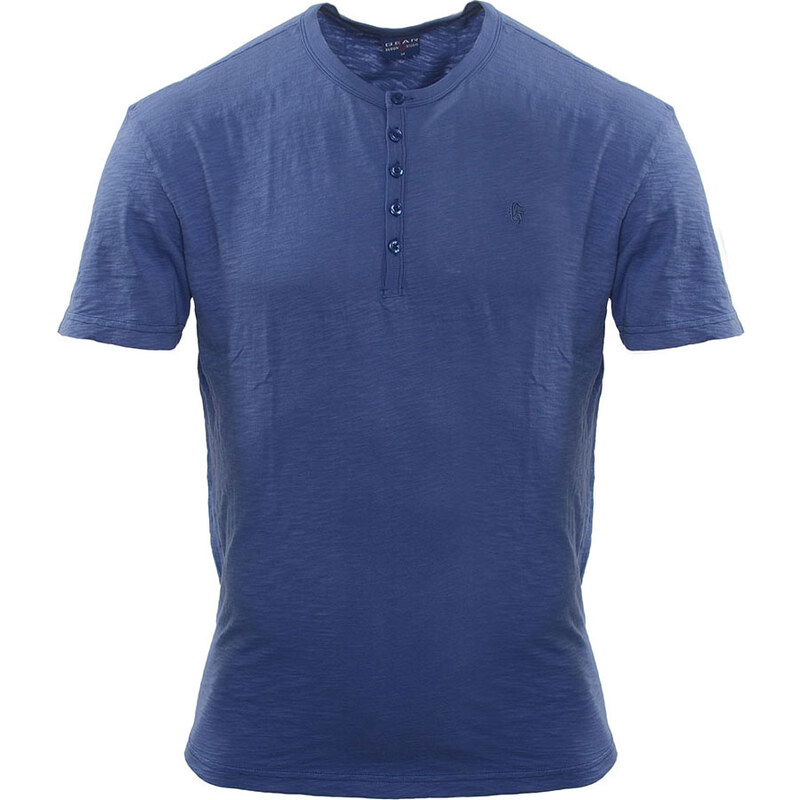 GEAR Pánské tričko sepraného vzhledu vintage HENLEY DYE - modré