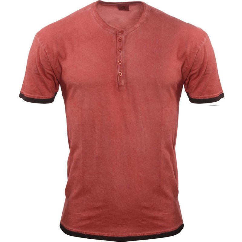 GEAR Pánské tričko sepraného vzhledu vintage HENLEY DYE - červené