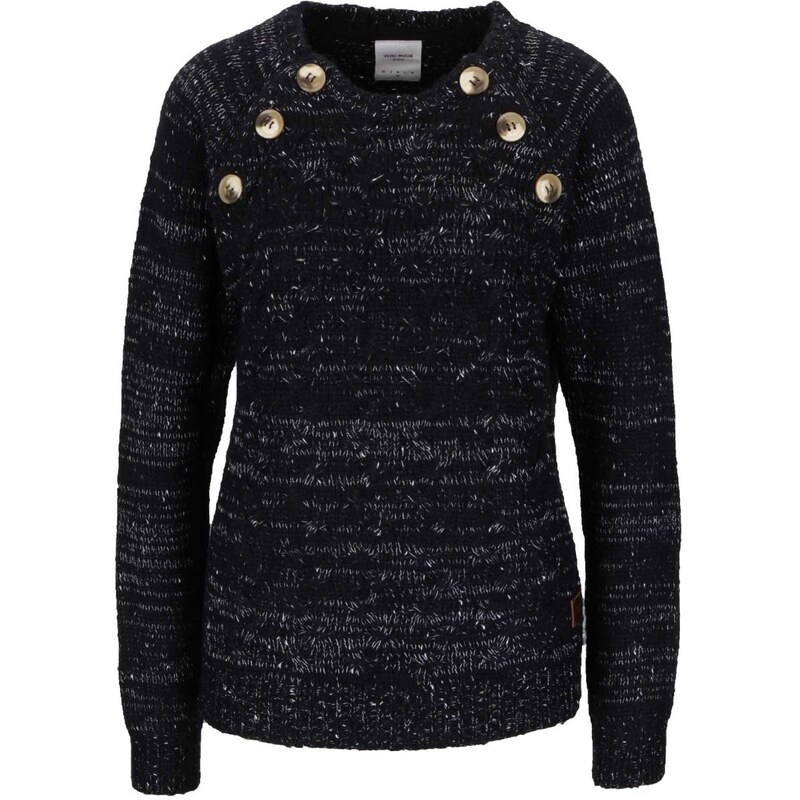 Bílo-černý žíhaný svetr s ozdobnými knoflíky Vero Moda Emma