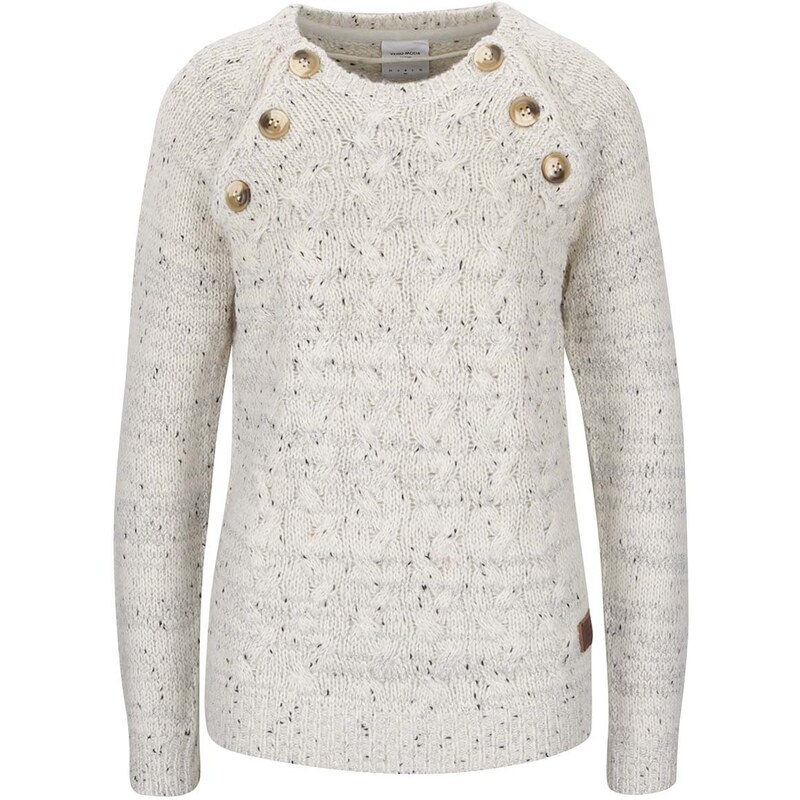 Krémový žíhaný svetr s ozdobnými knoflíky Vero Moda Emma