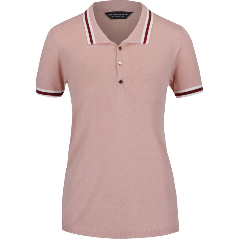 Světle růžové polo tričko s knoflíky ve zlaté barvě Dorothy Perkins