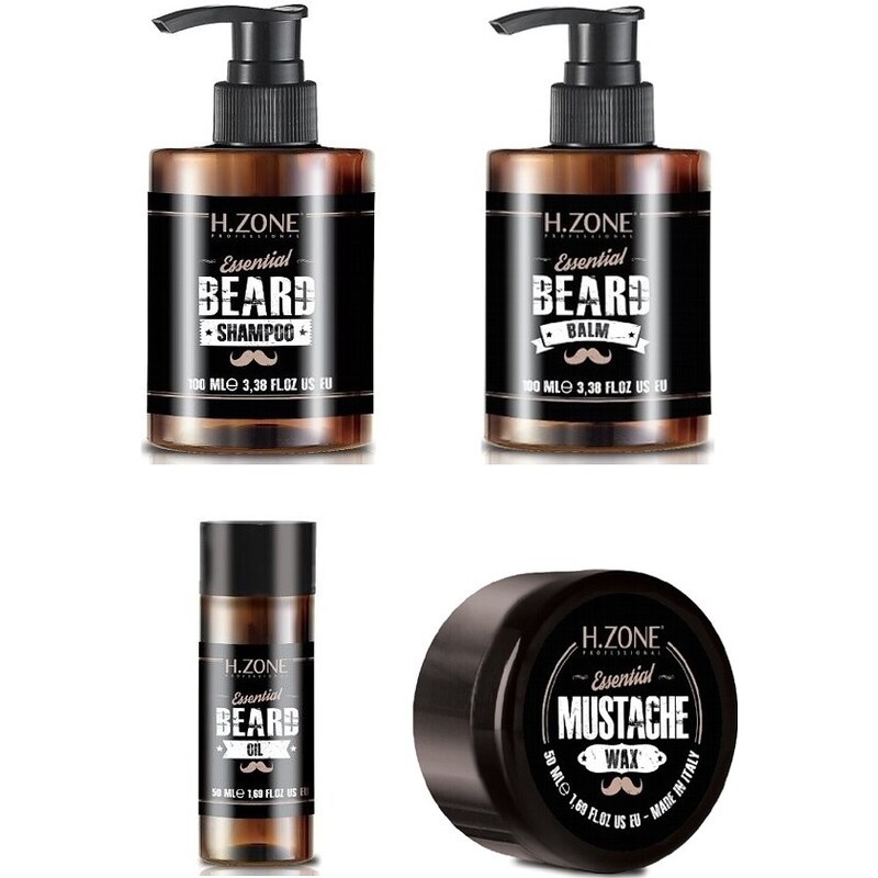 H-ZONE Essential Beard Set - sada péče o vousy (šampon, balzám, vosk a olej)