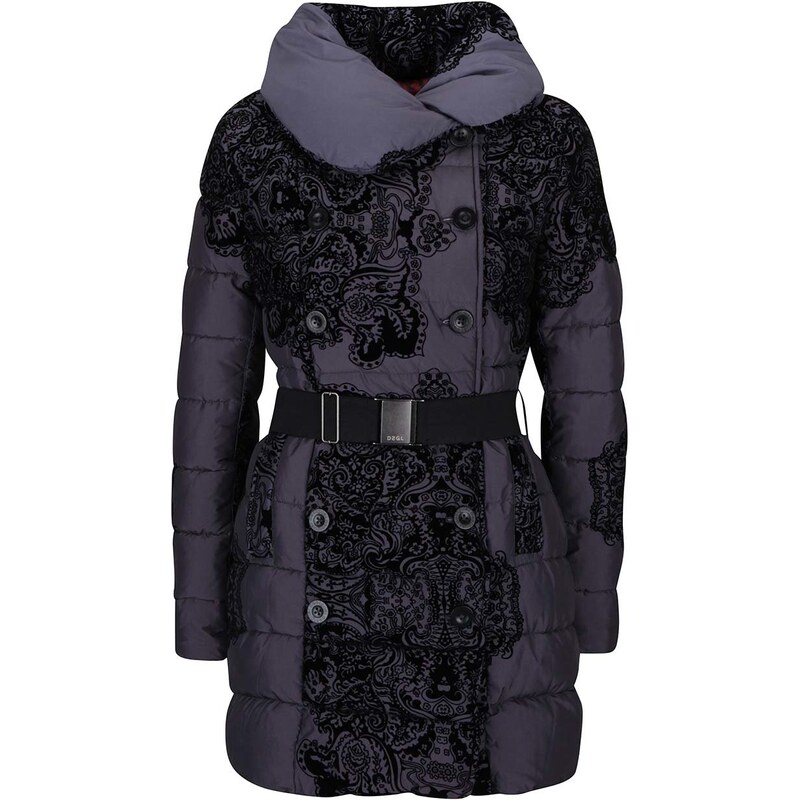 Černo-šedý vzorovaný kabát Desigual Veronica