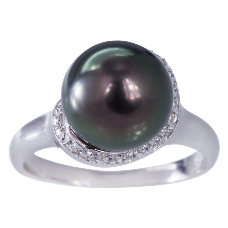 Stříbrný prsten s Tahitskou perlou a zirkony KLENOTA