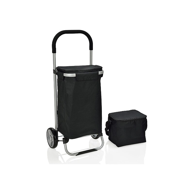 Andrea house - Skládací nákupní vozík s chladící taškou, černý, 27x34x97cm (CC64034)