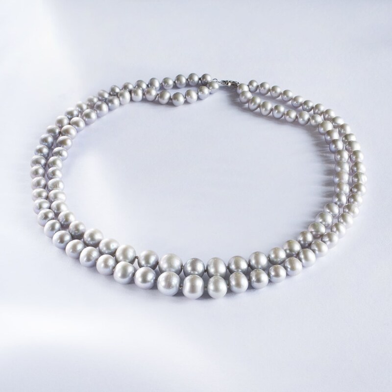 Dvojitý náhrdelník z šedých perel KLENOTA