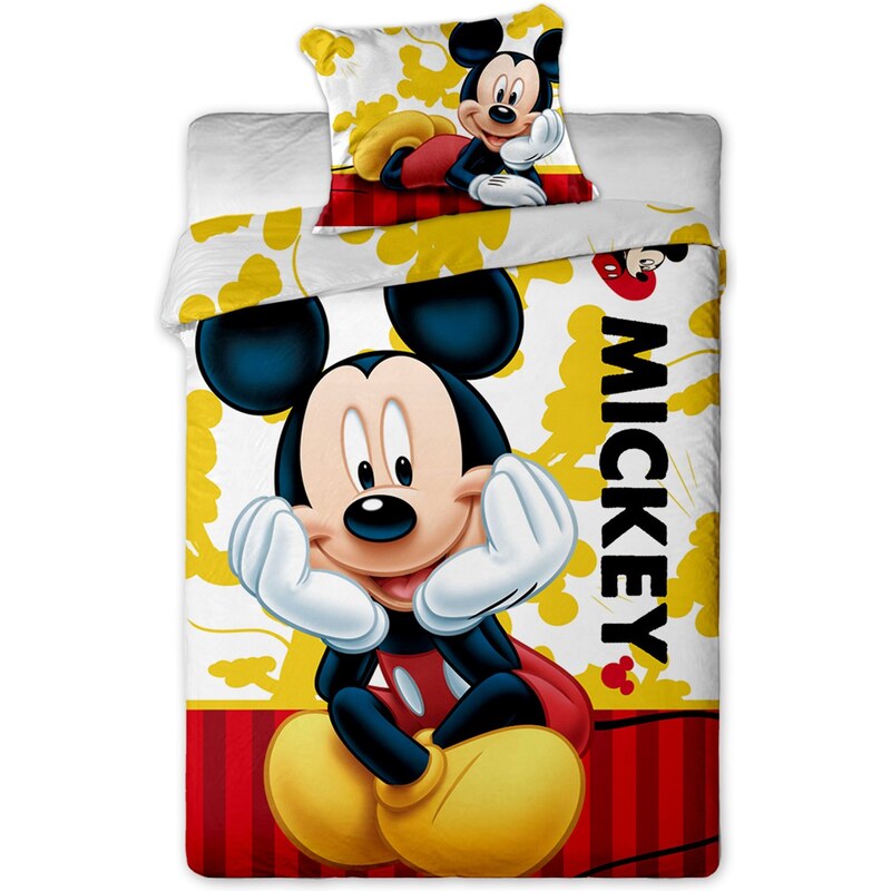 Jerry Fabrics Dětské povlečení Mickey Mouse, 140x200 cm/70x90 cm cm - žluto-bílé
