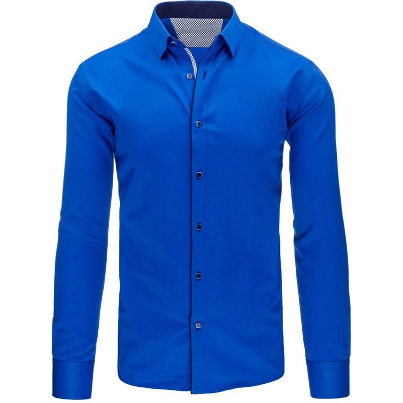 Pánská slim košile v sytě modré barvě s hranatými knoflíčky