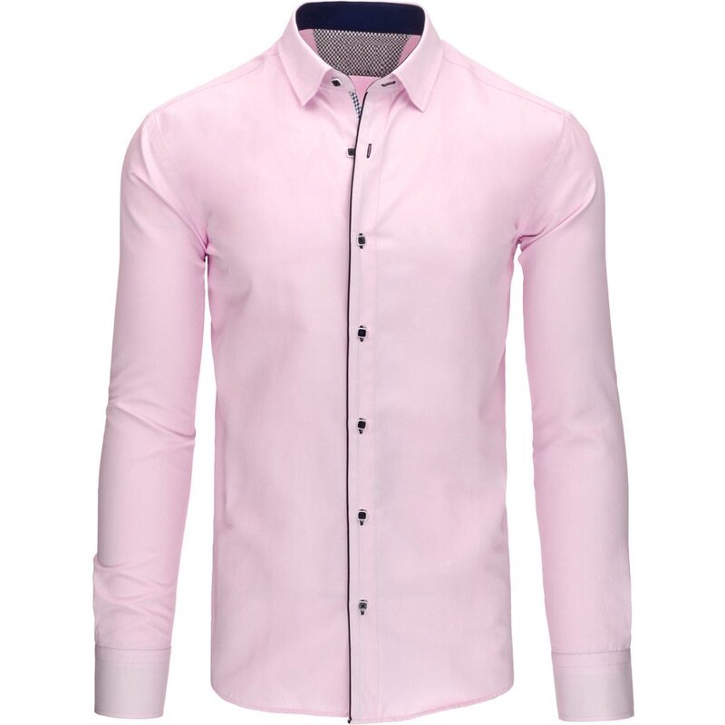 Pánská slim košile v růžové barvě s hranatými knoflíčky