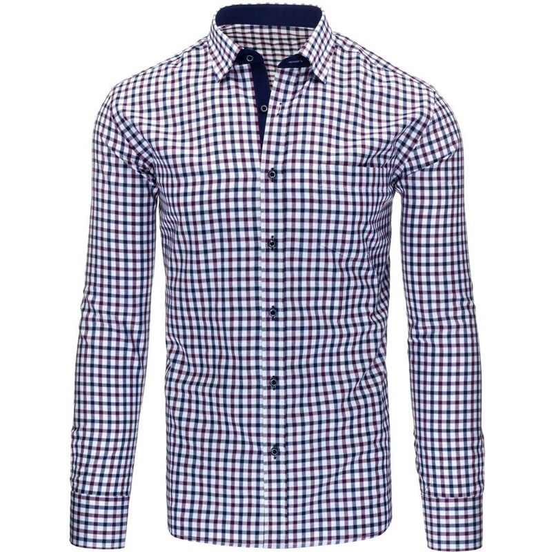 Pánská károvaná košile v modrofialovém odstínu