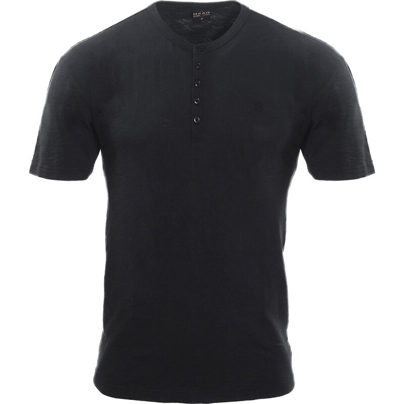 GEAR Pánské tričko z bavlněných kroucených vláken HENLEY FUN - černé