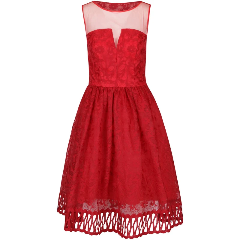 Červené krajkové šaty s průsvitným dekoltem Chi Chi London - GLAMI.cz