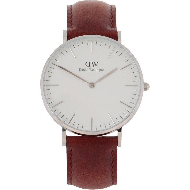 Dámské hodinky ve stříbrné barvě s hnědým koženým páskem CLASSIC St. Maves Daniel Wellington