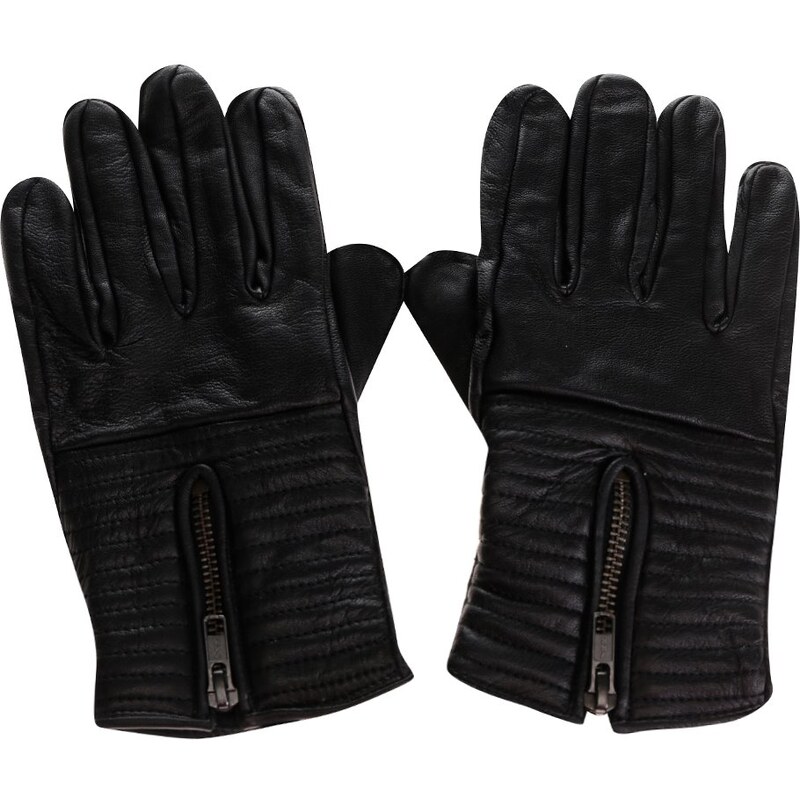 Černé kožené rukavice se zipem Shine Original