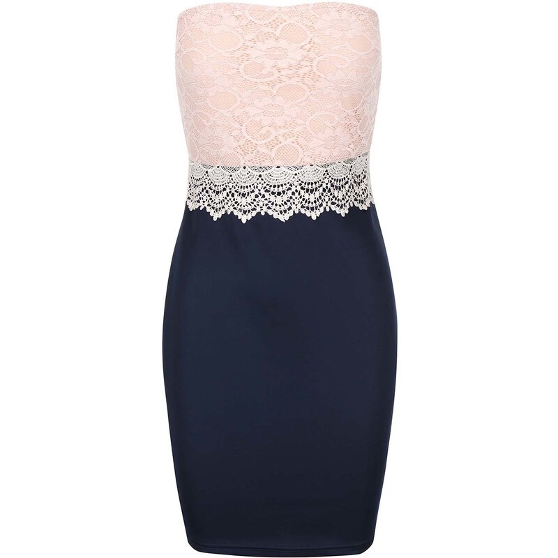 Růžovo-modré šaty s krajkou AX Paris