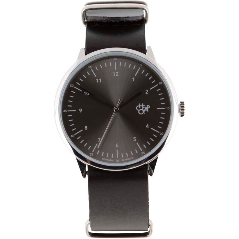 Unisex hodinky ve stříbrné barvě s černým koženým páskem CHPO Harold Groove Metal