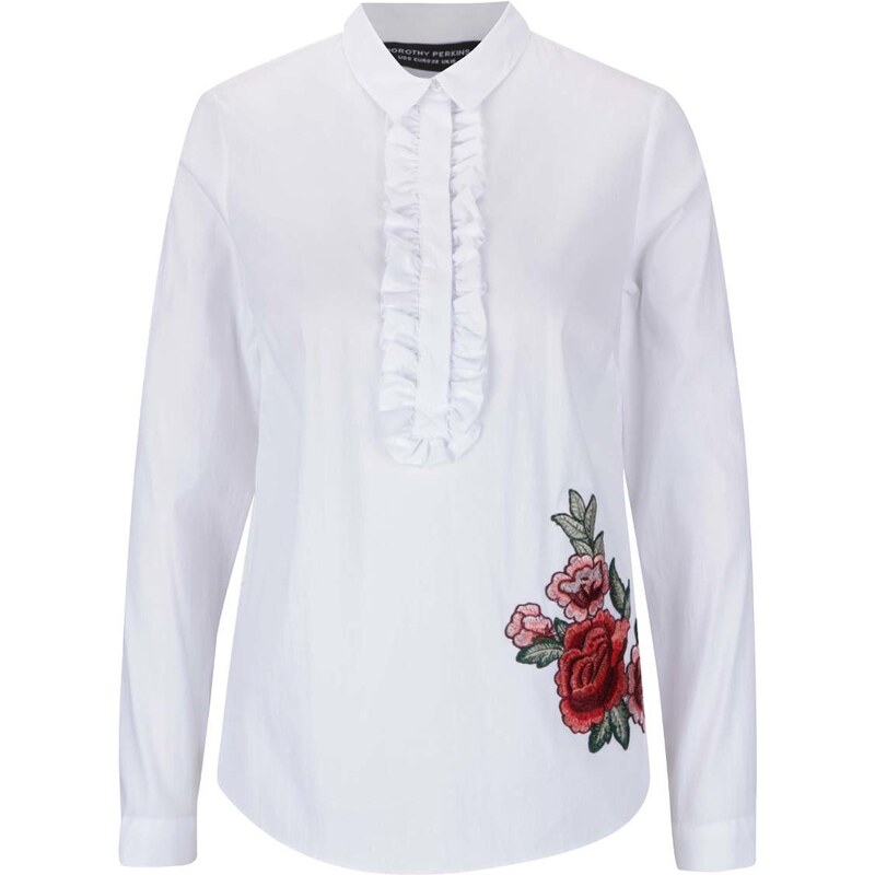 Bílá košile s volánky a nášivkou s motivem růží Dorothy Perkins