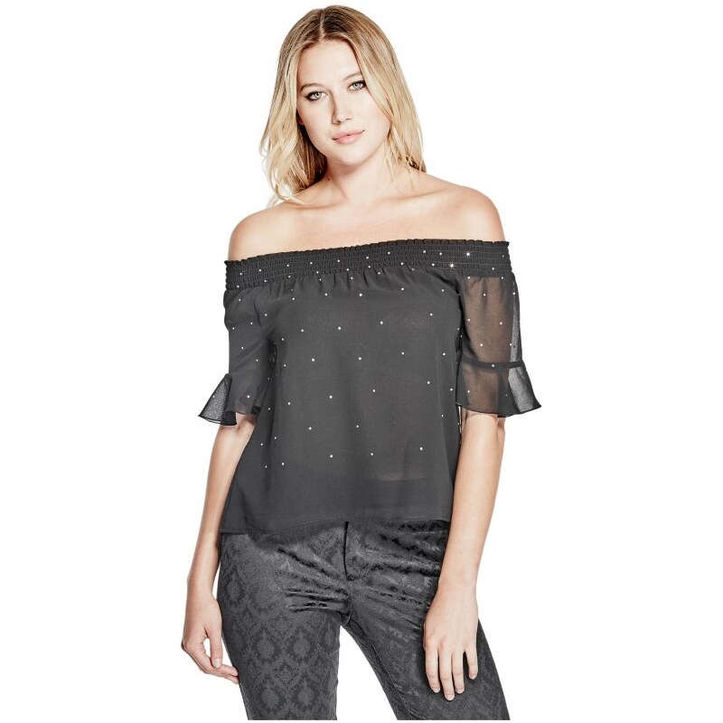 GUESS Valentina Embellished Top - jet black