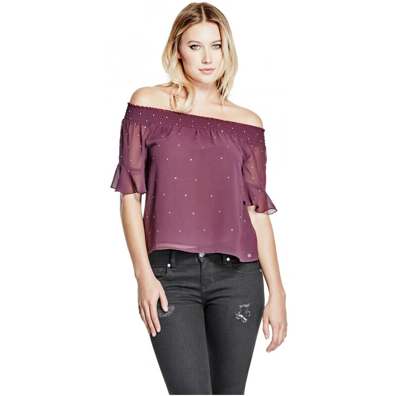 GUESS GUESS Valentina Embellished Top - plum crazy