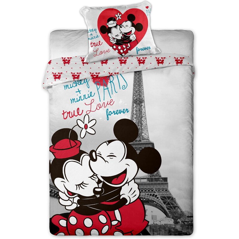 Jerry Fabrics Povlečení Mickey and Minnie v Paříži 140x200 70x90 cm