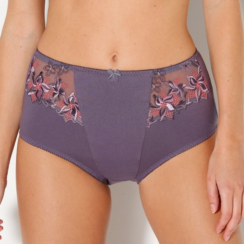 Blancheporte Vysoké stahující kalhotky s výšivkou lila šedá
