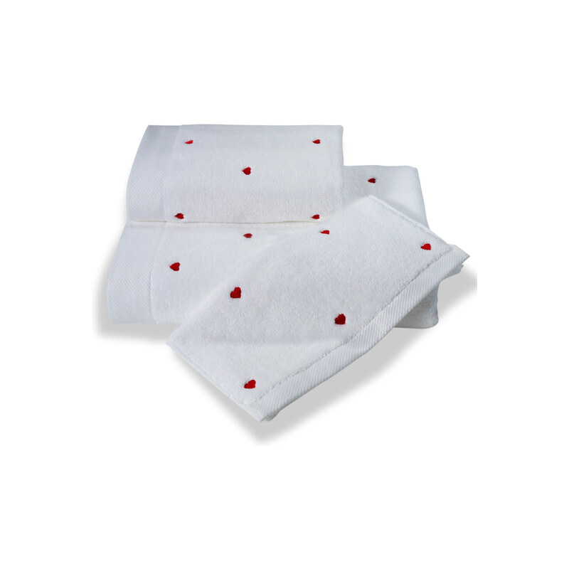 Soft Cotton Malý ručník MICRO LOVE 32x50 cm, Bílá, červené srdíčka, 550 gr / m², Česaná prémiová bavlna 100% MICRO