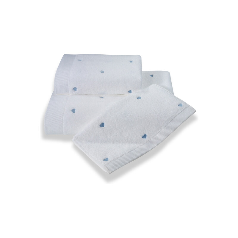 Soft Cotton Malý ručník MICRO LOVE 32x50 cm, Bílá, modré srdíčka, 550 gr / m², Česaná prémiová bavlna 100% MICRO