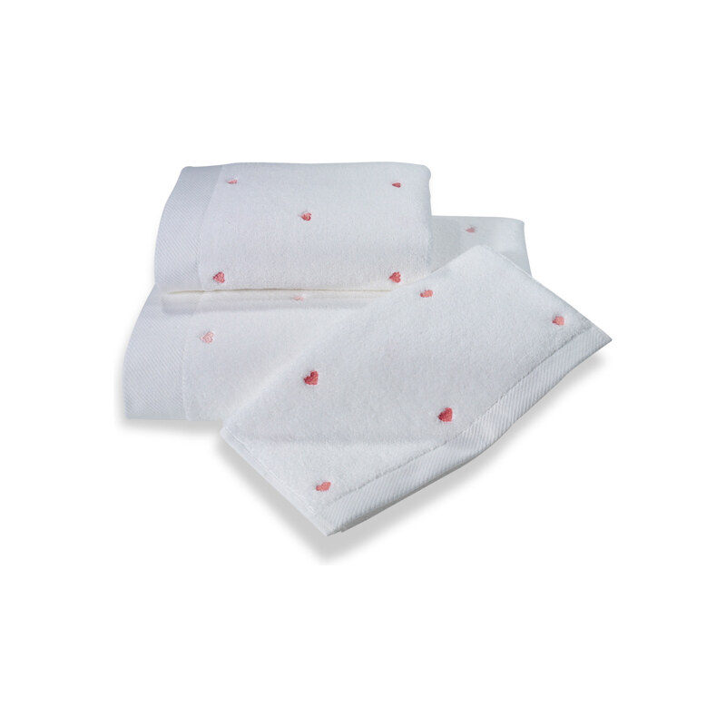 Soft Cotton Malý ručník MICRO LOVE 32x50 cm, Bílá, růžové srdíčka, 550 gr / m², Česaná prémiová bavlna 100% MICRO