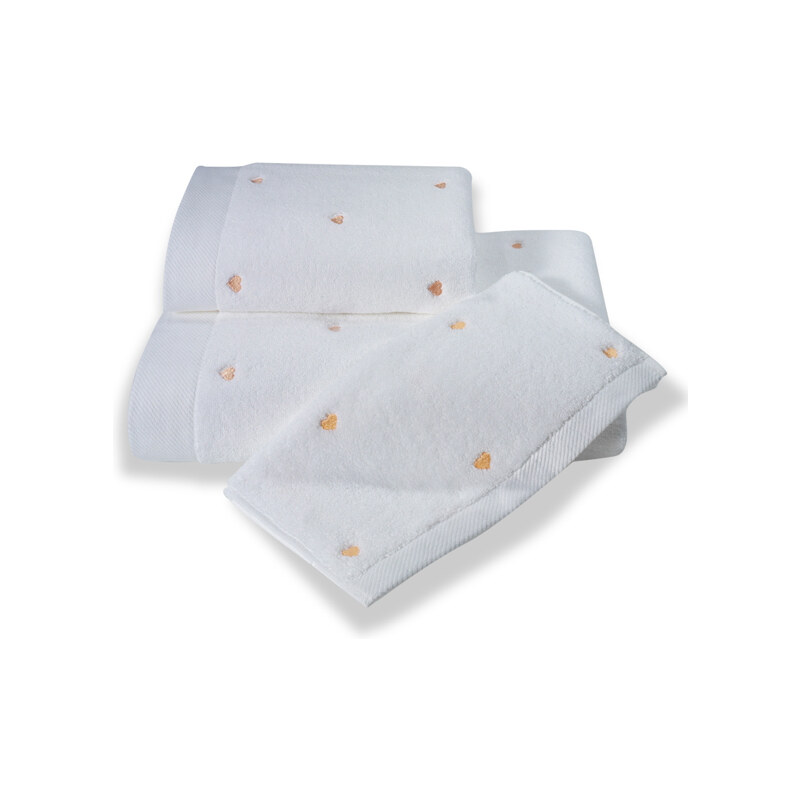 Soft Cotton Malý ručník MICRO LOVE 32x50 cm, Bílá, lososové srdíčka, 550 gr / m², Česaná prémiová bavlna 100% MICRO