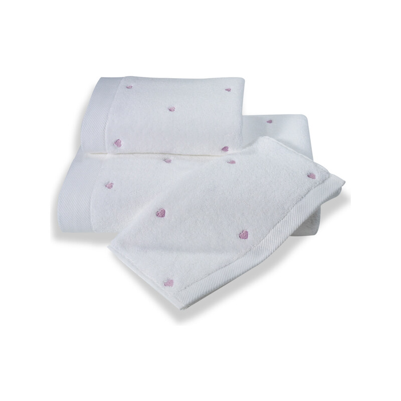 Soft Cotton Malý ručník MICRO LOVE 32x50 cm, Bílá, lila srdíčka, 550 gr / m², Česaná prémiová bavlna 100% MICRO