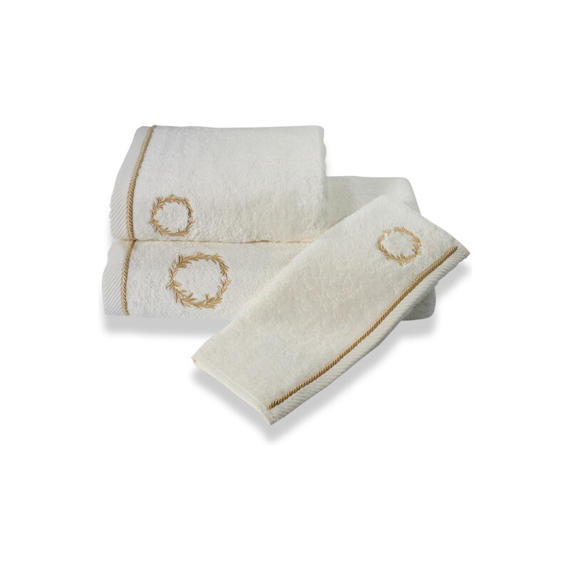 Soft Cotton Malý ručník SEHZADE 32x50 cm, Smetanová, zlatá výšivka, 580 gr / m², Česaná prémiová bavlna 100%
