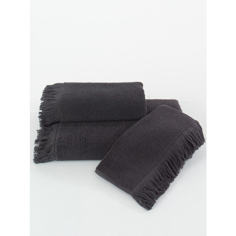 Soft Cotton Malý ručník FRINGE 32x50 cm, Černá antracit, 550 gr / m², Česaná prémiová bavlna 100% DOBBY