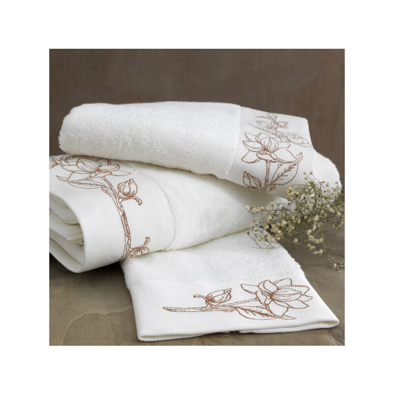 Soft Cotton Malý ručník VIOLA 32 x 50 cm, Smetanová, bronzová výšivka, 580 gr / m², Česaná prémiová bavlna 100%
