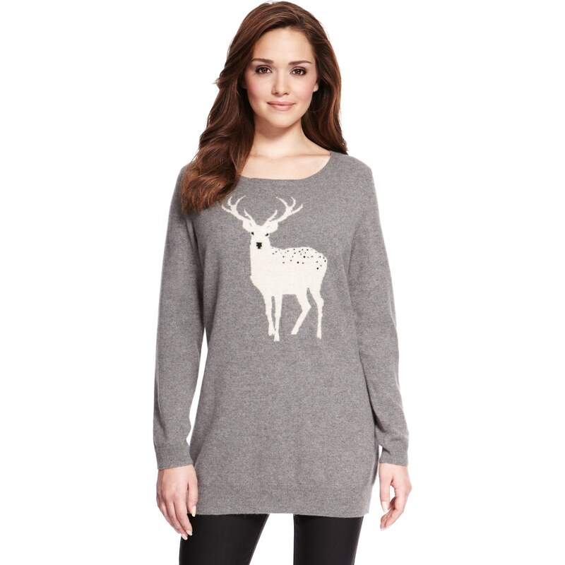 Marks and Spencer Petite Pure Cashmere Reindeer Jumper MADE WITH SWAROVSKI® ELEMENTS
